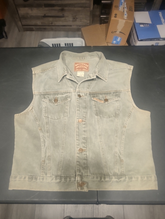 Hollywood The Jean People Other - 1990s Vintage Hollywood Denim Vest - Sage Green - Men's Large